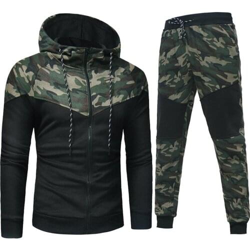Sets Tracksuit Men Autumn Winter Hooded Sweatshirt Chic Men Camouflage Print Sport Zipper Hooded Coat Pants Suit Tracksuit 2020