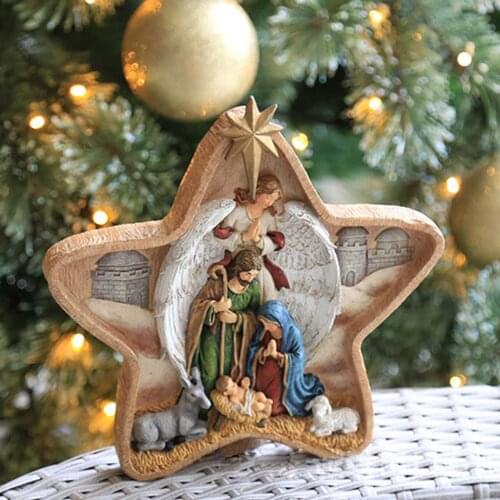 Nativity Scene Statue Baby Jesus Christmas Crib Figurine Ornament Home Desktop Decoration