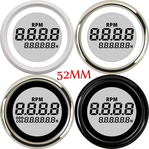 0-9999RPM 52MM Tachometer 8 Color Backlight Marine Car Tacho Meter with LCD Hourmeter for Diesel Gasoline Engine Tacho Sensor