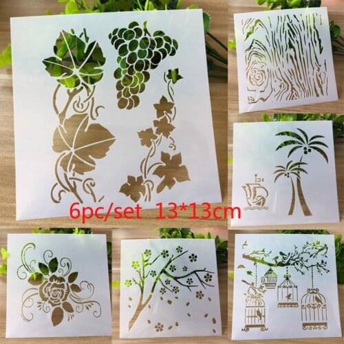 6pc Stencil Grape Painting Templates Decor Wall Scrapbooking Bullet Journal Accessories Embossed Template Reusable Cake Stencil