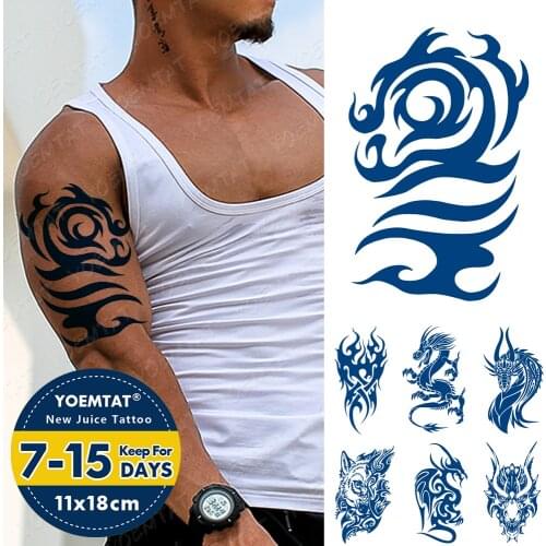 Juice Lasting Waterproof Temporary Tattoo Sticker Flame Cloud Dragon Wolf Totem Flash Tattoos Man Ink Body Art Fake Tatto Female