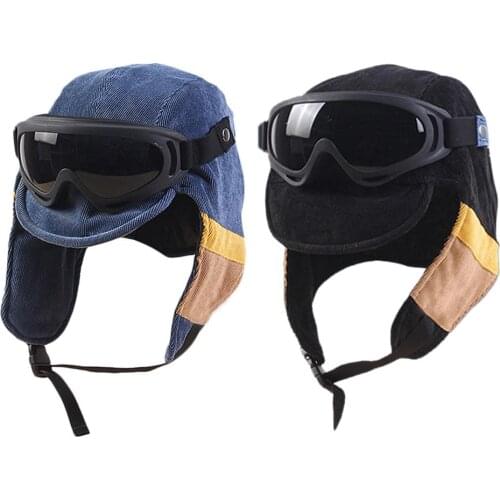 Winter Bomber Hats with Ski Goggle Vintage Russian Ushanka Caps Men Women Faux Fur Trapper Hat Wind Proof Earflap Trooper Hats