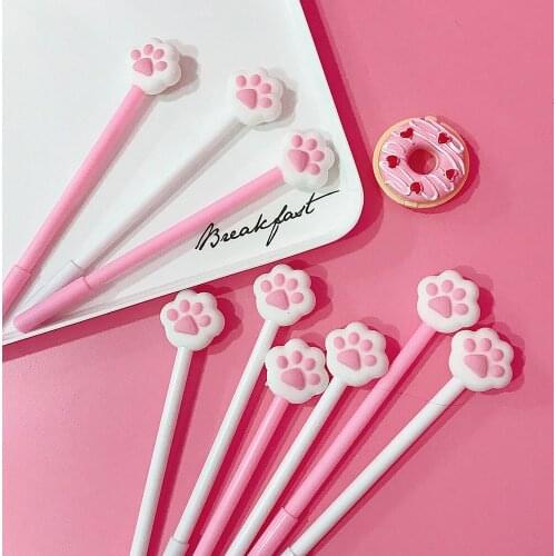 2pcs/lot Kawaii Cute Cat Paw Pink Heart Gel Pen Signature Pen Escolar Papelaria School Office Supply Promotional Gift