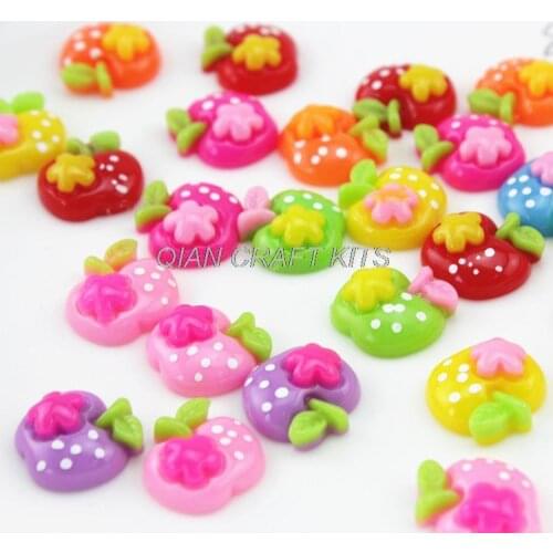 250pcs lovely big hand paint polka dots apple with flower cute resin Cabochon for Kawaii Decoden DIY Projects 17mm