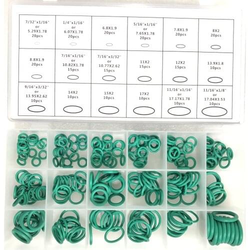 270PCS/LOT High Temperature Rubber O-ring Green Gasket Assortment Kit Seals Automotive Air Conditioning Refrigerant Orings