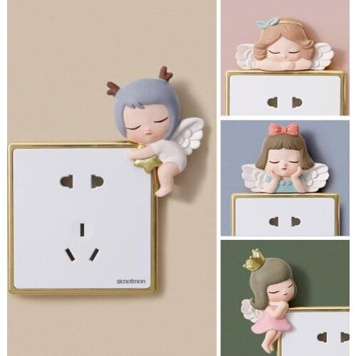 Cartoon Angel 3D Switch Sticker Resin Lamp Holder Cover Night Light Switch Dust Protective Cover Kids Room Bedroom Art Decoratio