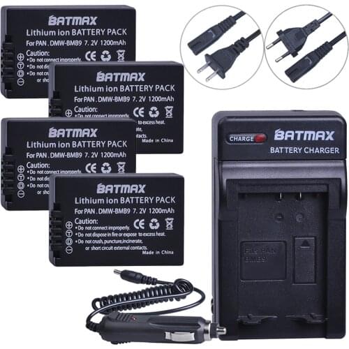 4Pc DMW-BMB9 DMW-BMB9E DMW BMB9 Battery + Single Charger for Panasonic Lumix DMC FZ40K FZ45K FZ47K FZ48K FZ60 FZ70 FZ100