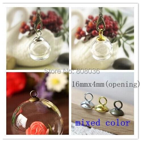 Free shipping Charm 30sets/lot 16mm*4mm(opening) glass globe bubble & 6mm silver cap with ring set DIY Glass bottle vial pendant