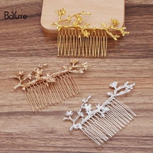 BoYuTe Wholesale (5 Pieces/Lot) 94*35MM Alloy Flower Branch 15 Teeth Wire Hair Comb Diy Hand Made Women Hair Jewelry Accessories