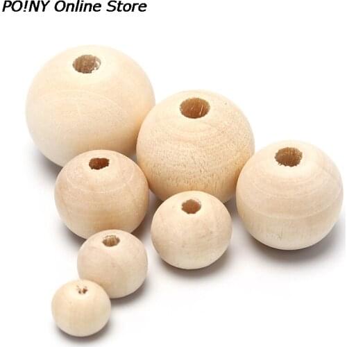 DIY 8-20mm Natural Wood Beads Spacer Wooden Beads Eco-Friendly Unfinished Wood Round Balls Lead-Free Baby Charms Perle En Bois