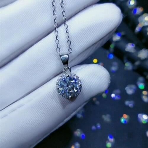 Geoki Passed Diamond Test Round Perfect Cut Moissanite Pendant Necklace Women 925 Sterling Silver Treasure Gem Stone Necklaces