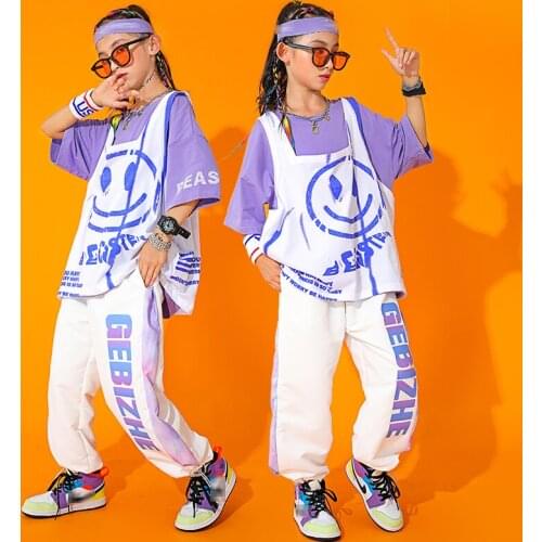 Childrens Street Dance Costume Loose T Shirts White Hip Hop Pants For Girls Jazz Hip Hop Dancing Performance Clothes BL6464