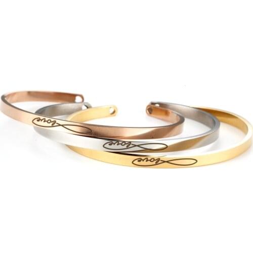 Customized Personality Stainless Steel Open Cuff Bracelet Bangle Engraved Infinite Love Jewelry Gift for Man and Women Lovers