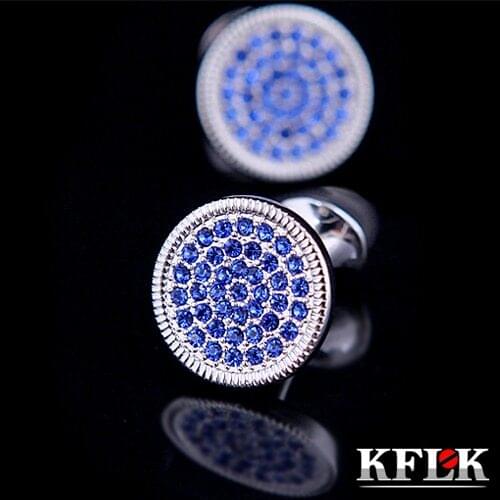 KFLK Luxury 2020 NEW shirt cufflink for men gift Brand cuff button Blue Crystal cuff link High Quality abotoadura Jewelry