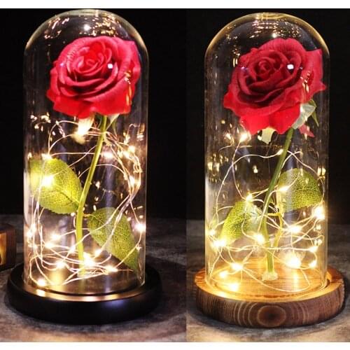 2020 Beauty and the Beast Red Rose in a glass dome on a wooden base as a Valentines Day Mothers Day gift