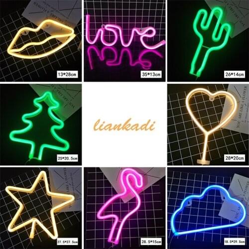 Creative ornaments ins pink girl heart flamingo room decoration led neon cactus letter star lights