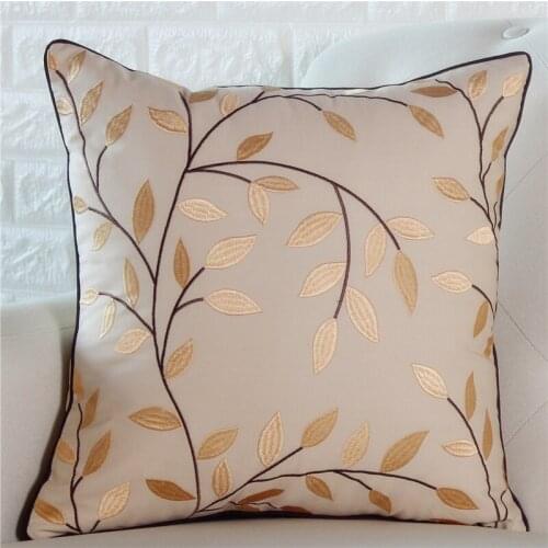Square American Cushion Cover Embroidery Leaves Plant Throw Pillowcase Home Sofa Decoration Nordic Yellow Waist Pillow Cover