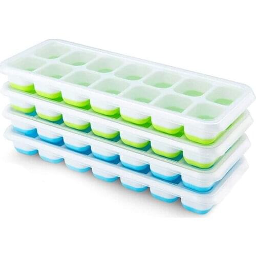 Ice Cube Tray, Pack of 4 Ice Cube Trays, Silicone with Lid, Space-Saving and Stackable Ice Tray, Square Ice Cube Trays