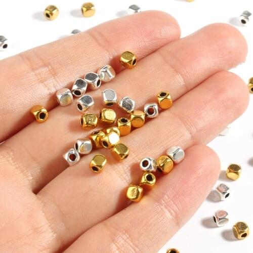 100pcs/lot Metal Square Cuboid Seed Beads Bulk Loose Spacer Beads For Jewelry Making DIY Bracelet Necklace Supplies Accessories