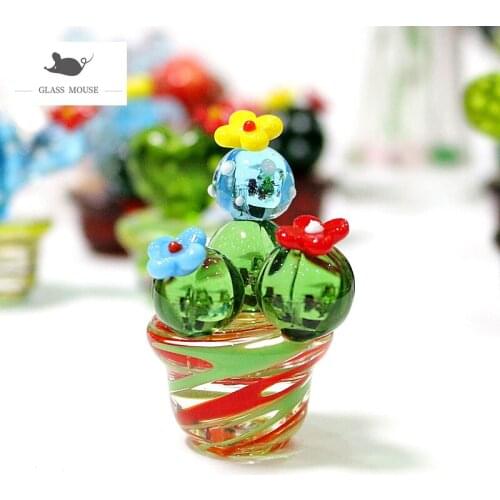 Handmade Murano Glass Cactus Figurines Home Desktop Decor Craft Ornaments Creative Colorful Cute Miniature Plant Gifts For Kids