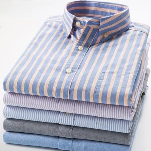 Large Sizes 8XL 7XL 100% Oxford Cotton Long sleeve Dress Shirt For Men Buttons Up Plaid Shirt Striped Pocket Camisa Mens Shirts