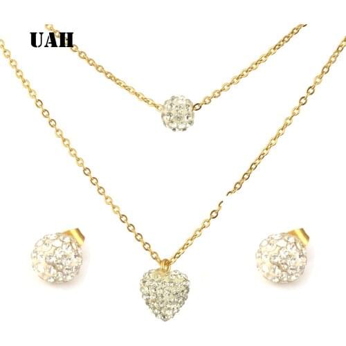 UAH jewelry sets african bridal gold color necklace earrings Ring wedding Heart crystal sieraden women fashion jewellery set