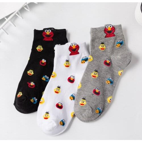 Socks Women Ladies Girls Sesame Street Cartoon Funny Socks Short Ankle Cute Kawaii Cotton Sock Woman Spring Autumn Summer Sox