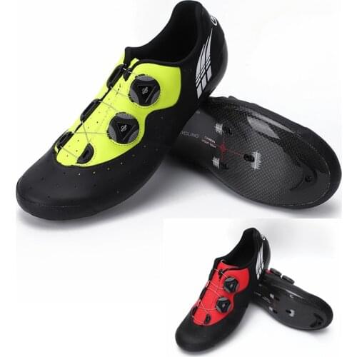C4 New Cycling Self-Locking Shoes Color Contrast Yellow Red Carbon Fiber Road BOA Dial Thermoplastic Heat Moldable Hard Racing