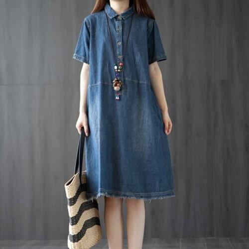 2021 New Summer Dress Vintage Loose Women Dresses Comfortable Female Denim Dresses Plus Size Vestidos Robe Pullover