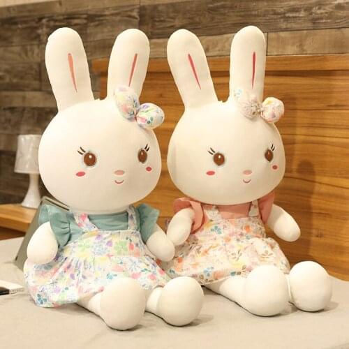 Very Large Wear Cotton Print Skirt Bowknot Rabbit Plush Toy Doll Children Gifts 60cm