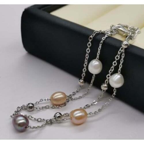 Genuine pearl bracelet rice freshwater pearls silver chain 6mm beads