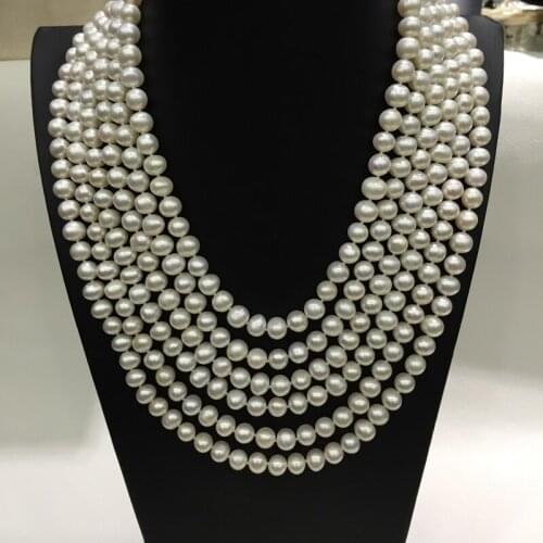 8-9MM natural fresh water pearl necklace multi layers nearround wedding necklace fashion women jewelry free shipping