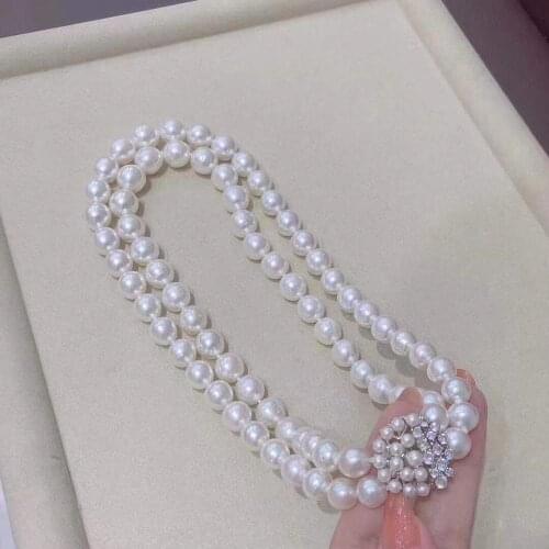 D902 Pearl Necklace Fine Jewelry 2 Layers Round 7-8mm Nature Fresh Water White Pearls Necklaces for Women Fine Birthday Presents