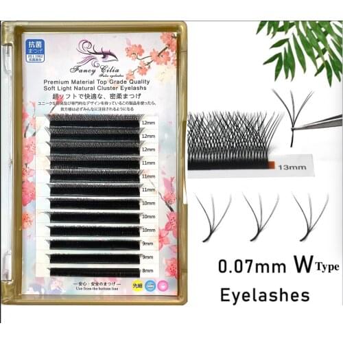 W type Eyelashes Curve C,D,DD Thickness 0.07mm tulip Mink eyelash extension 3D Premade Volume Fans Double tips W Shape Lashes