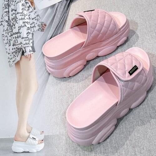 New Summer Style Chunky PU Leather Gingham Womens Platform Open Toe Slippers Fashion Sweet Girl 7.5CM Wedges Adjustable Sandals