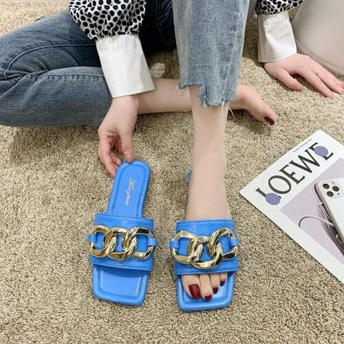 2021 Fashion Slipper New Big Chain Buckle Summer Beach Slides Ladies Casual Outdoor Home Slipper Open Toe Flip Flop