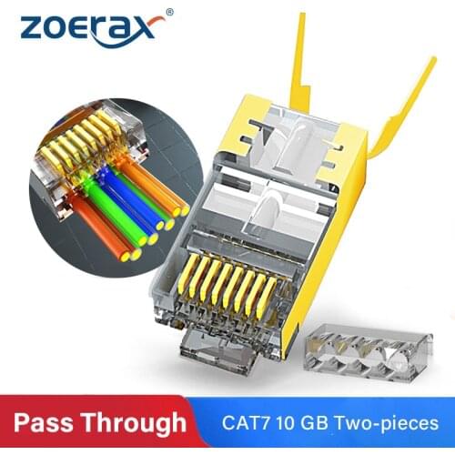ZoeRax RJ45 Cat8 Cat7 & Cat6A Pass Through connectors 8P8C 50UM Gold Plated Shielded FTP/STP | RJ45 Network Modular Plug - 1.5mm