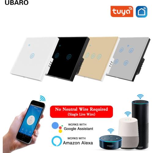 Ubaro Crystal Glass Tuya Smart Home Switch Alexa Voice Control Wall Light Touch Switches Interruptor Wifi 1/2/3 Gang Ac100-240V
