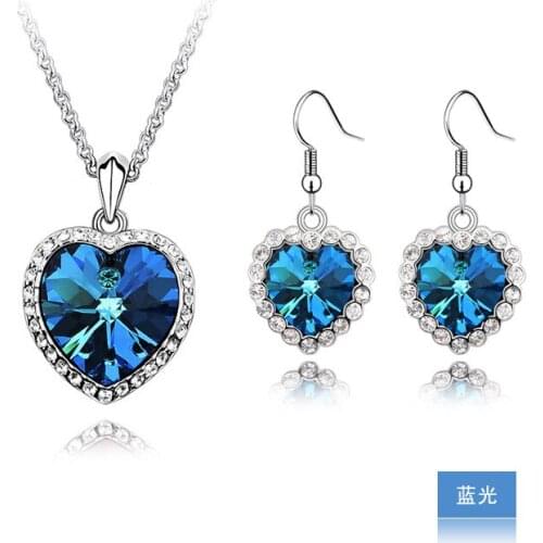 Wedding Korean Crystal blue love Haiyangzhixing Earrings Necklace Pendant Set wholesale newjewelry brinco weddingnoble ladys