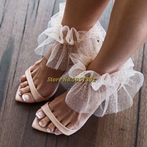 Bridal Shoes Shimmy Anklets Grace Loves Lace Wedding Shoes Open Toe Cut Out Thin High Heel Nude Color Ankle Tie Sandals
