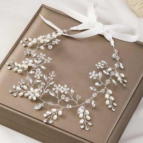 Silver Color pearl Wedding Hair Ornaments Tiaras Baroque crystal Rhinestones Bride flower Headdress Handmade hair accessories