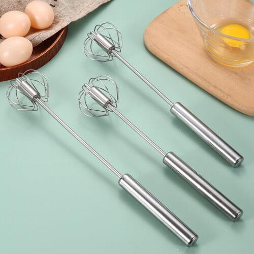 1Pc Semi-Automatic Mixer Egg Beater Manual Self Turning Stainless Steel Whisk Hand Blender Egg Cream Stirring Kitchen Tools