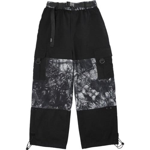 2021 Autumn New Street Tie Dye Splicing Functional Casual Pants Mens Fashion Straight Leg Pants Hiking Dancing Hi Po Hot Sale