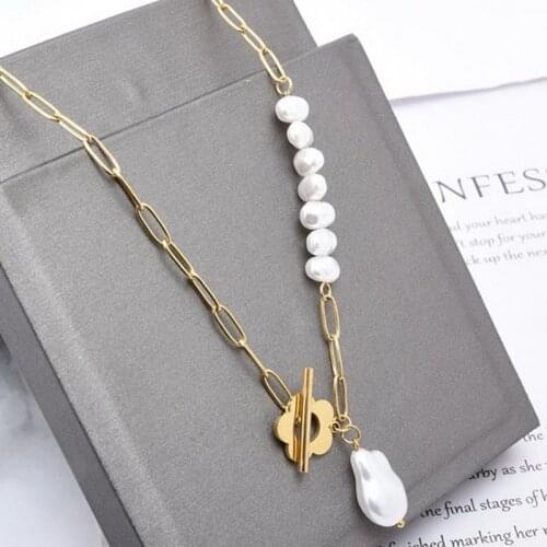 Vintage perla Irregular cerradura cadenas collar 2021 geométrico Aangel colgante collares para las mujeres joyería Punk