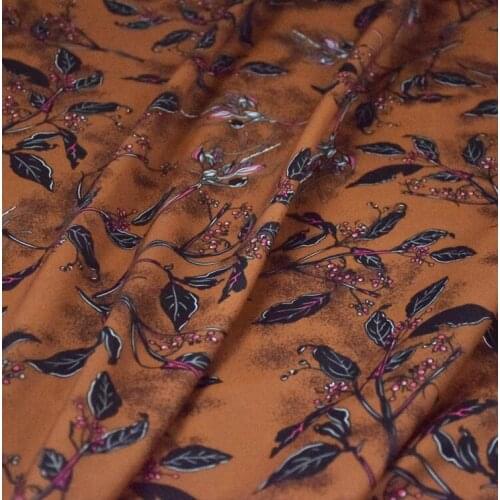 High quality Chiffon fabric Vintage Brown Leaf elastic crepe tissu Dress pants cheongsam clothing material