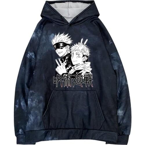 Japanese Anime Hoodies Jujutsu Kaisen Graphic Hoodie Streetwear Harajuku Yuji Itadori Tie-dye Hoodie Pullover