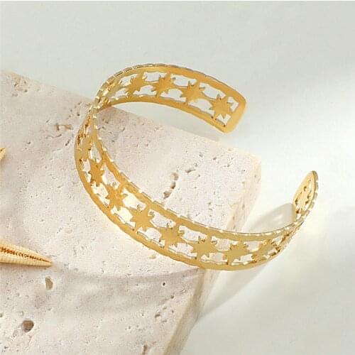 Stainless Steel Womens Hand Bracelets Geometry Hollow Cuff Bangles Gold Silver Color Wrist Chain Exquisite Jewelry Accessories