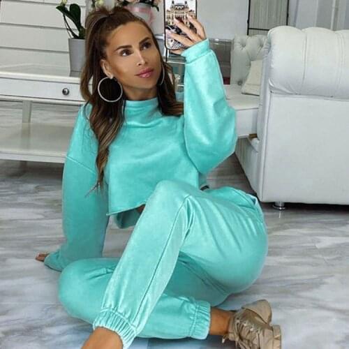 Womens Solid Color Long Sleeve And Pants Fashion Sports 2 Pieces Set Sweatshirts Pullover Hoodies Pants Suit Casual Tracksuit