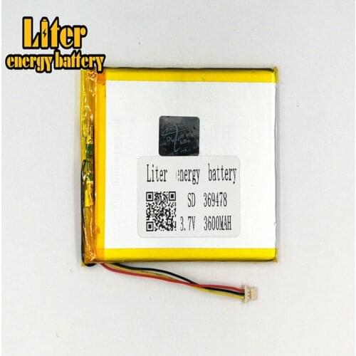 1.0MM 3pin connector 369478 Rechargeable tablet pc 7 inch LiPo 3.7v 3600mAh lithium ion polymer battery