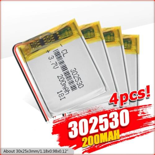 1/2/4 Pcs/lot 302530 Rechargeable Li-polymer Lipo Battery 3.7v 200mAh Lithium Batteries Watch MP3 MP4 GPS DVD Camera Bateria